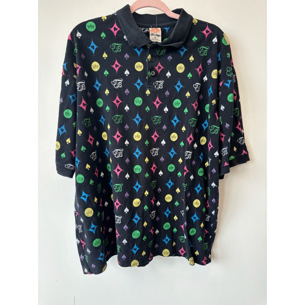 Vintage Y2K Johnny Blaze Wu Tang Clan Black Polo‎ Playing Card Suits XL